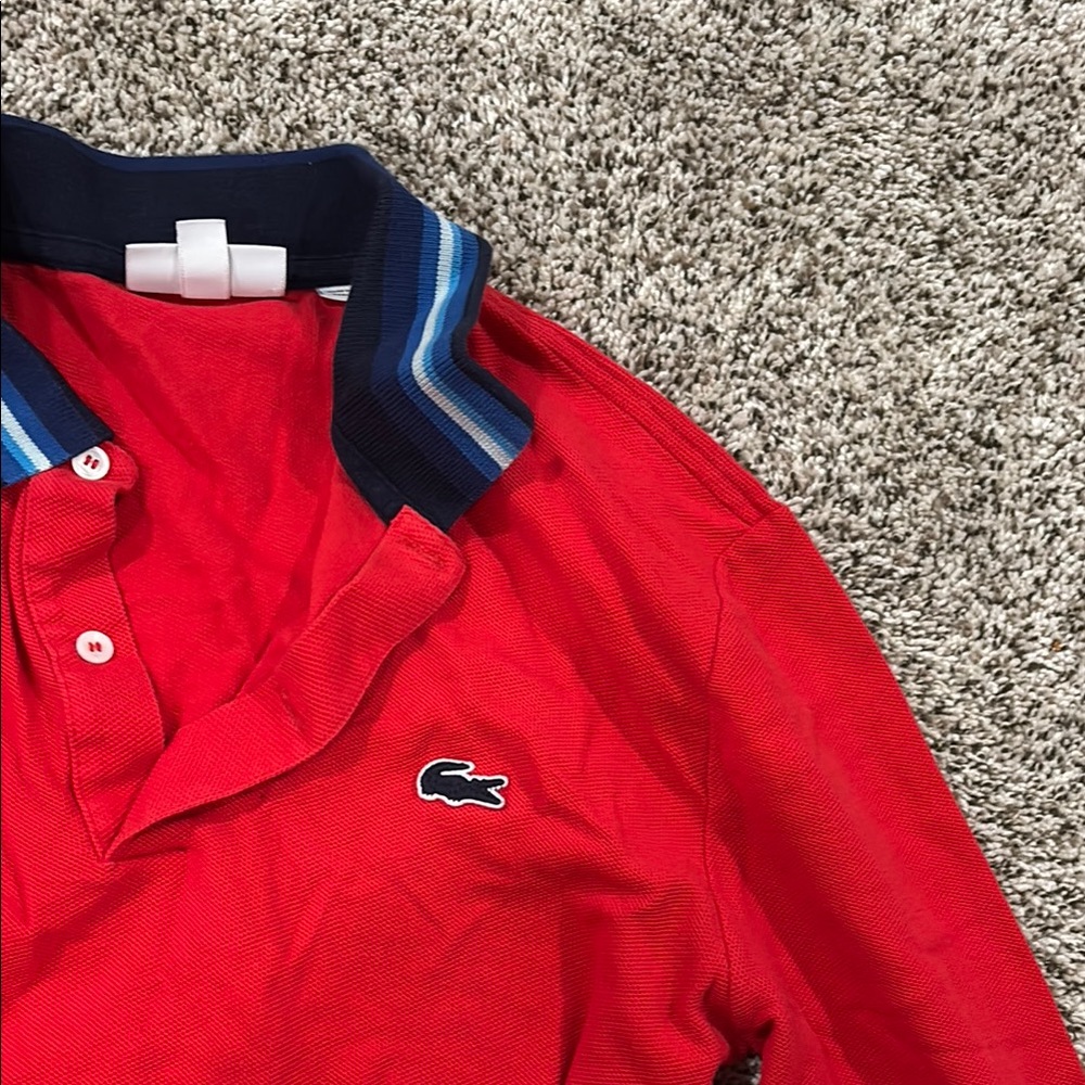 Lacoste Red Polo with Navy and Blue Collar